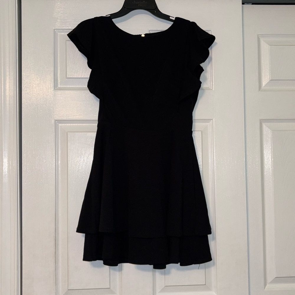 black ruffle mini dress